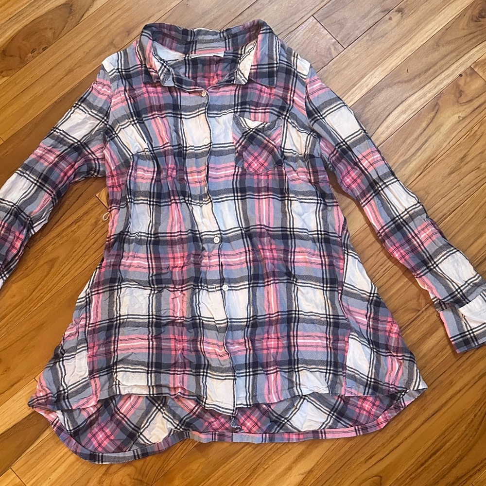 Motherhood Pink and Blue Plaid Button Down Shirt